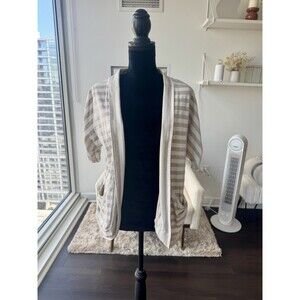 Wet Seal White Cream Striped Short Sleeve Cardigan Size Large